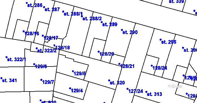 Parcela st. 128/20 v KÚ Lenešice, Katastrální mapa