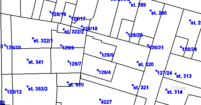 Parcela st. 129/5 v KÚ Lenešice, Katastrální mapa