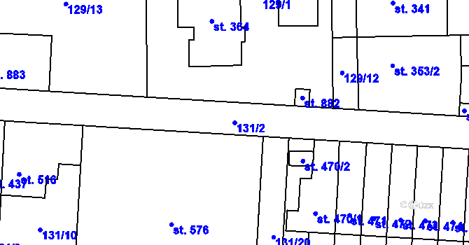 Parcela st. 131/2 v KÚ Lenešice, Katastrální mapa