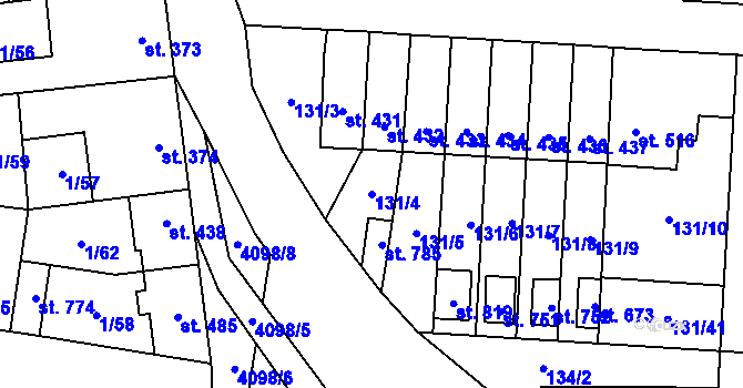 Parcela st. 131/4 v KÚ Lenešice, Katastrální mapa