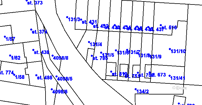 Parcela st. 131/5 v KÚ Lenešice, Katastrální mapa