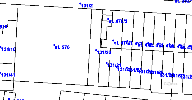 Parcela st. 131/20 v KÚ Lenešice, Katastrální mapa