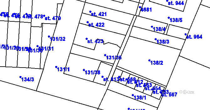 Parcela st. 131/36 v KÚ Lenešice, Katastrální mapa