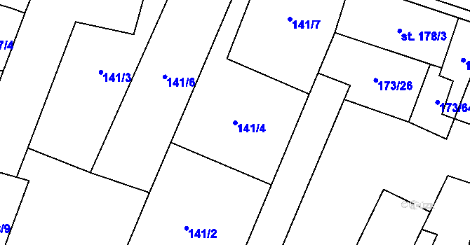 Parcela st. 141/4 v KÚ Lenešice, Katastrální mapa