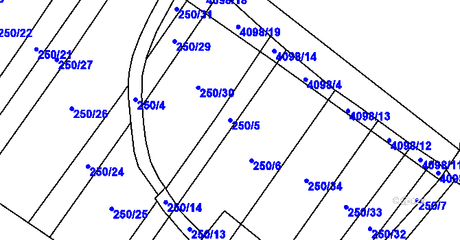Parcela st. 250/5 v KÚ Lenešice, Katastrální mapa