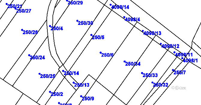 Parcela st. 250/6 v KÚ Lenešice, Katastrální mapa