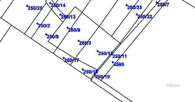 Parcela st. 250/12 v KÚ Lenešice, Katastrální mapa