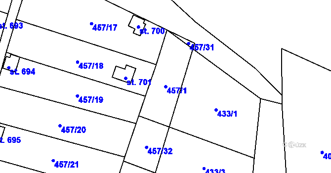 Parcela st. 457/1 v KÚ Lenešice, Katastrální mapa