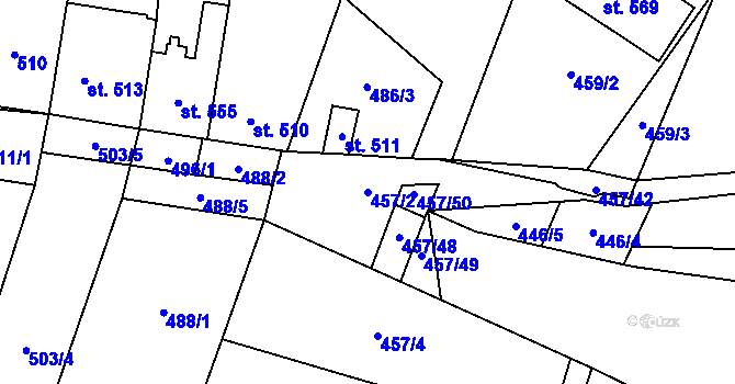 Parcela st. 457/2 v KÚ Lenešice, Katastrální mapa
