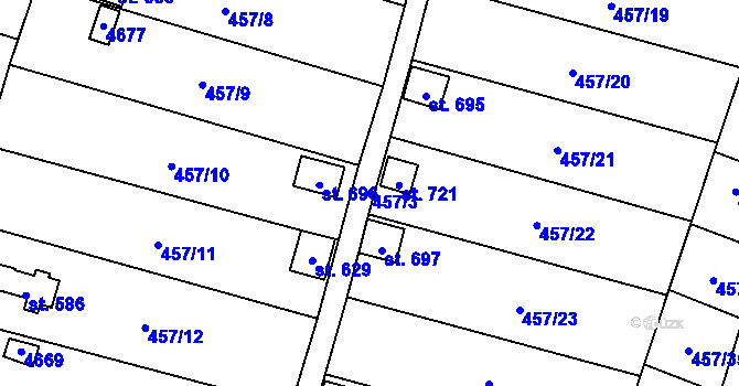Parcela st. 457/3 v KÚ Lenešice, Katastrální mapa