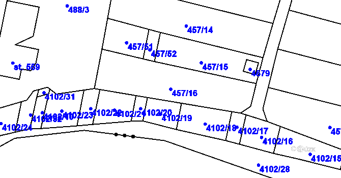 Parcela st. 457/16 v KÚ Lenešice, Katastrální mapa