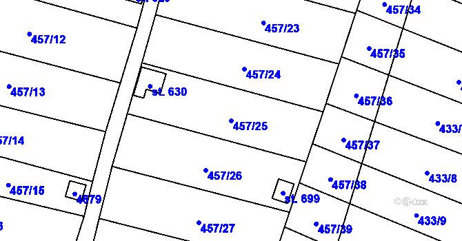 Parcela st. 457/25 v KÚ Lenešice, Katastrální mapa
