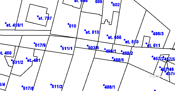 Parcela st. 503/5 v KÚ Lenešice, Katastrální mapa
