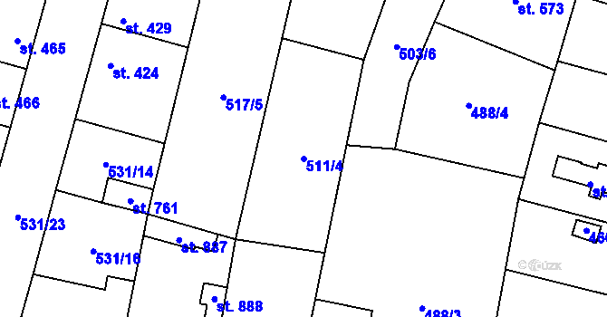 Parcela st. 511/4 v KÚ Lenešice, Katastrální mapa