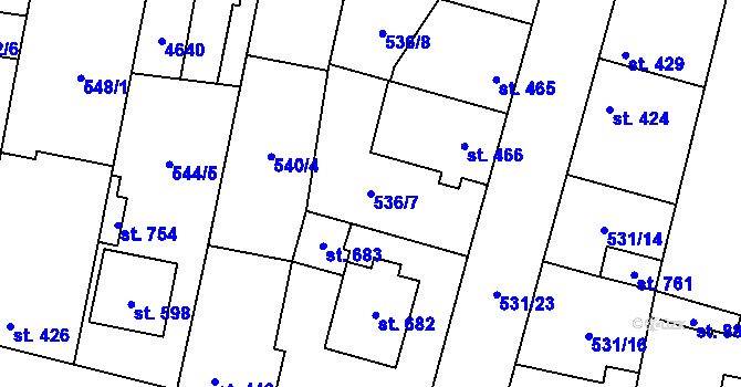 Parcela st. 536/7 v KÚ Lenešice, Katastrální mapa