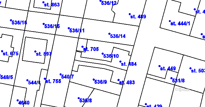 Parcela st. 536/10 v KÚ Lenešice, Katastrální mapa