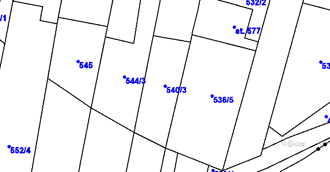 Parcela st. 540/3 v KÚ Lenešice, Katastrální mapa