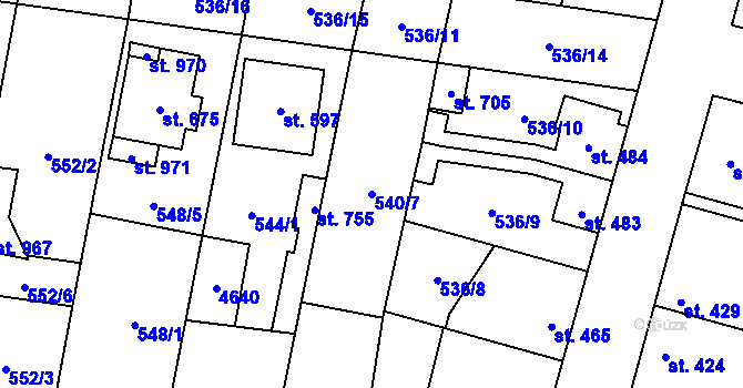 Parcela st. 540/7 v KÚ Lenešice, Katastrální mapa
