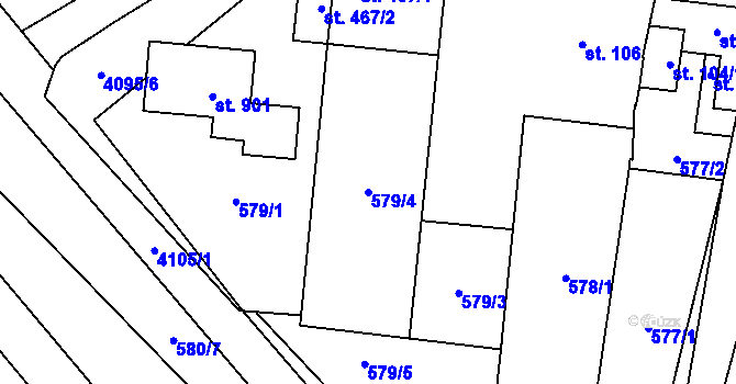 Parcela st. 579/4 v KÚ Lenešice, Katastrální mapa