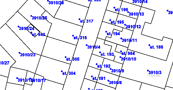 Parcela st. 3910/4 v KÚ Lenešice, Katastrální mapa