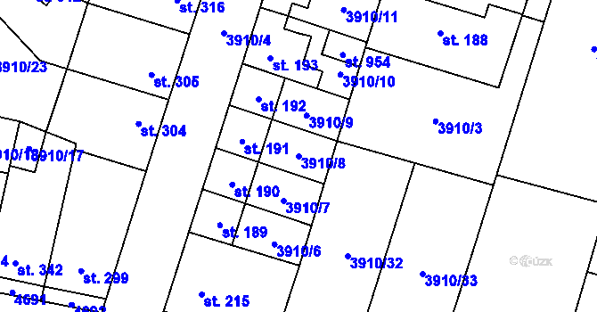 Parcela st. 3910/8 v KÚ Lenešice, Katastrální mapa
