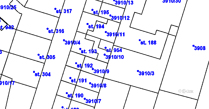 Parcela st. 3910/10 v KÚ Lenešice, Katastrální mapa
