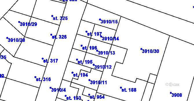 Parcela st. 3910/13 v KÚ Lenešice, Katastrální mapa