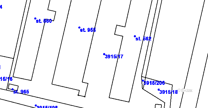 Parcela st. 3915/17 v KÚ Lenešice, Katastrální mapa