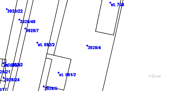 Parcela st. 3928/4 v KÚ Lenešice, Katastrální mapa