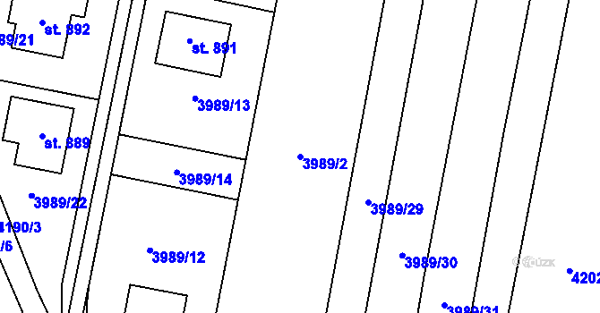 Parcela st. 3989/2 v KÚ Lenešice, Katastrální mapa