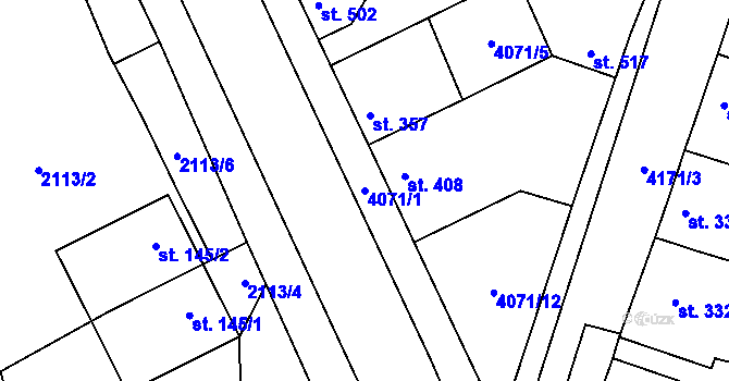 Parcela st. 4071/1 v KÚ Lenešice, Katastrální mapa
