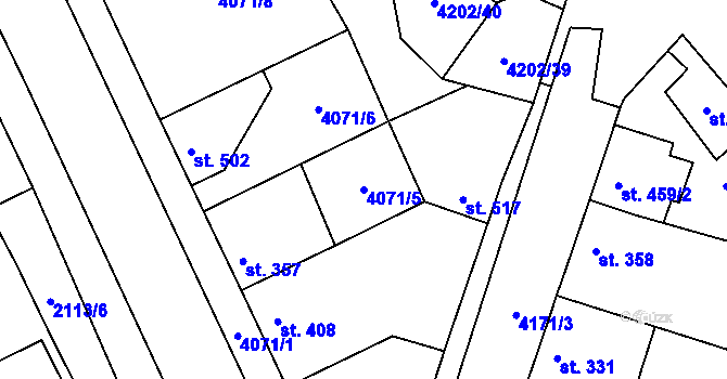 Parcela st. 4071/5 v KÚ Lenešice, Katastrální mapa