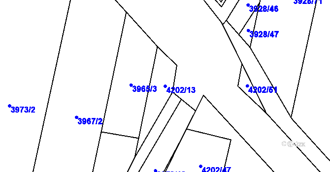Parcela st. 4202/13 v KÚ Lenešice, Katastrální mapa