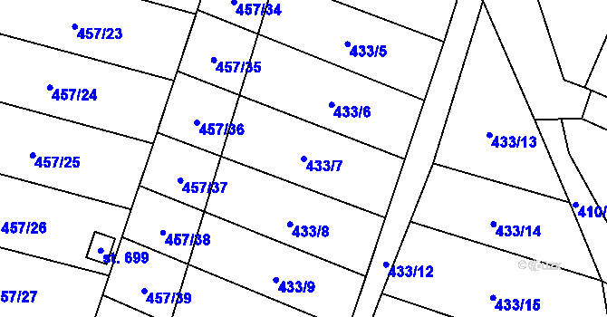 Parcela st. 433/7 v KÚ Lenešice, Katastrální mapa