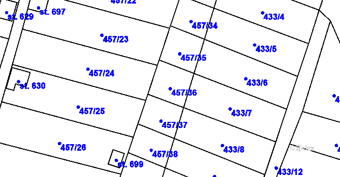 Parcela st. 457/36 v KÚ Lenešice, Katastrální mapa