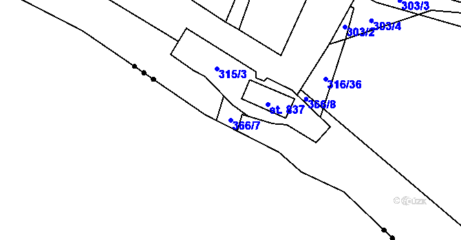 Parcela st. 366/7 v KÚ Lenešice, Katastrální mapa