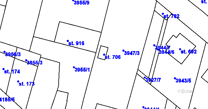 Parcela st. 706 v KÚ Lenešice, Katastrální mapa