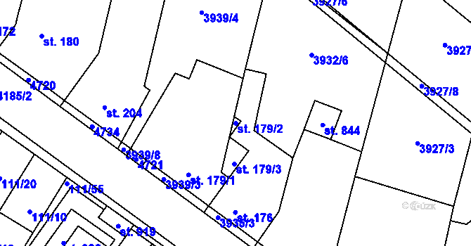 Parcela st. 179/2 v KÚ Lenešice, Katastrální mapa