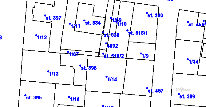 Parcela st. 518/2 v KÚ Lenešice, Katastrální mapa