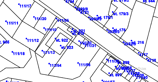 Parcela st. 111/30 v KÚ Lenešice, Katastrální mapa