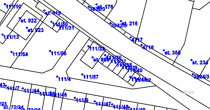 Parcela st. 111/36 v KÚ Lenešice, Katastrální mapa