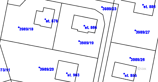 Parcela st. 3989/19 v KÚ Lenešice, Katastrální mapa