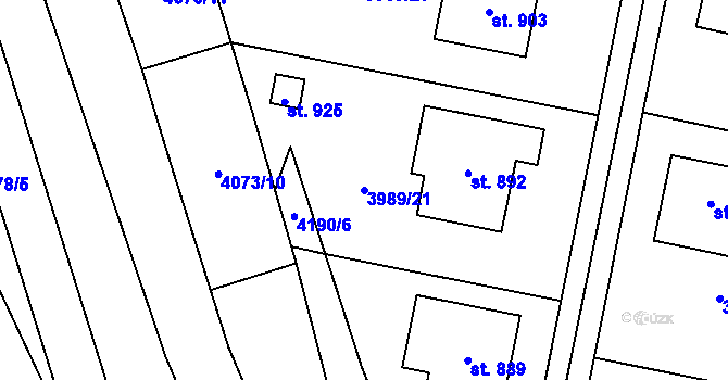 Parcela st. 3989/21 v KÚ Lenešice, Katastrální mapa