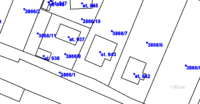 Parcela st. 843 v KÚ Lenešice, Katastrální mapa