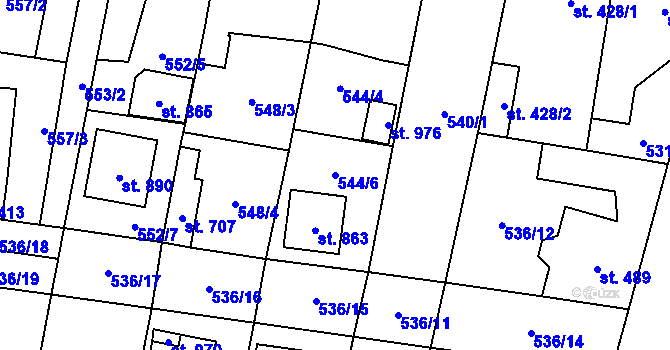 Parcela st. 544/6 v KÚ Lenešice, Katastrální mapa