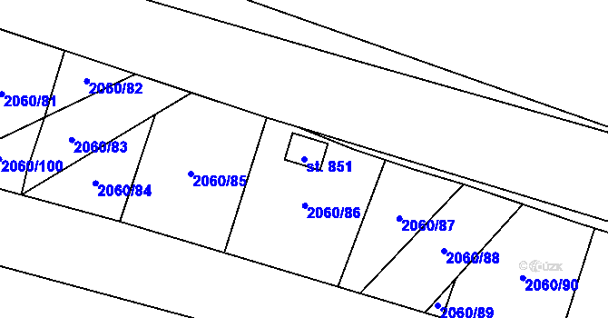 Parcela st. 851 v KÚ Lenešice, Katastrální mapa