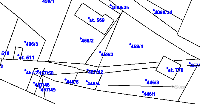 Parcela st. 459/3 v KÚ Lenešice, Katastrální mapa