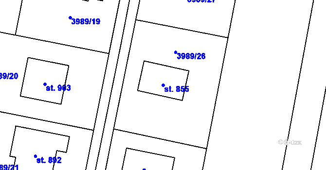 Parcela st. 855 v KÚ Lenešice, Katastrální mapa