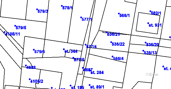 Parcela st. 577/4 v KÚ Lenešice, Katastrální mapa