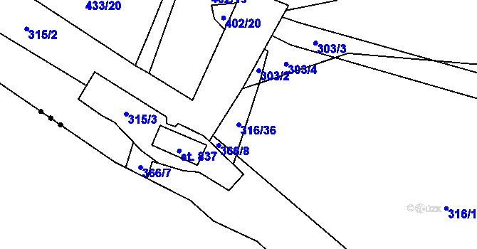 Parcela st. 316/36 v KÚ Lenešice, Katastrální mapa